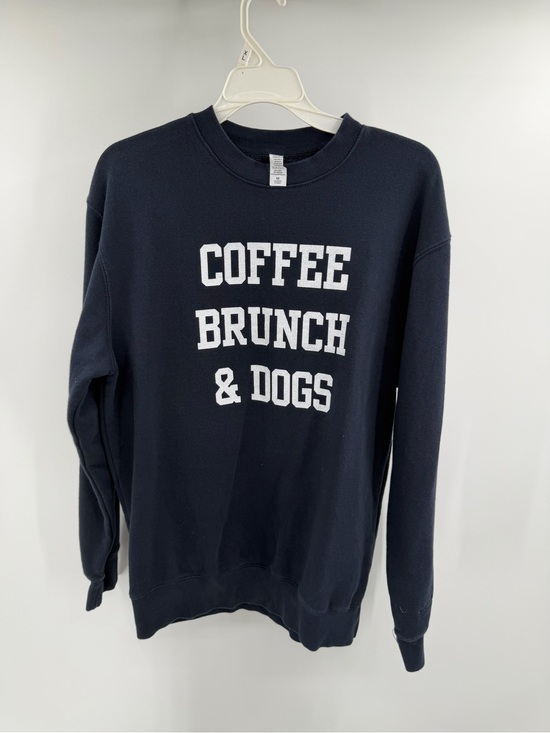 Unbranded Tops - Coffee Brunch And Dogs Navy Blue Fleece Lined Crewneck Sweatshirt Medium Womens